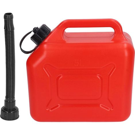 Bidon d'essence 5L 1,3 gallons ABS sans fuite, conteneur d'essence portable rouge avec tuyau de sortie de 27 cm et échelle (1/5)