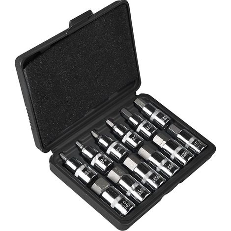 Allen Sockets 1/2 Inch, Allen Sockets 5, 6, 7, 8, 10, 12, 14, 16, 17, 18, 19, 22 mm, 6-Sided Hollow, 1/2 Inch Outer Six-Sided Plastic Case, Black (1/5)