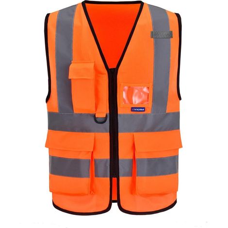 Sicherheitsweste mit Reflektorstreifen, Reißverschluss und Taschen, Orange, XL (1/4)
