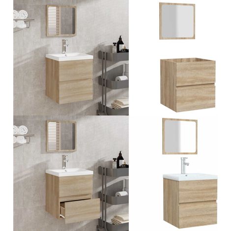 Badschrank mit Spiegel Sonoma-Eiche Holzwerkstoff - Spiegel - Holzwerkstoff (1/5)