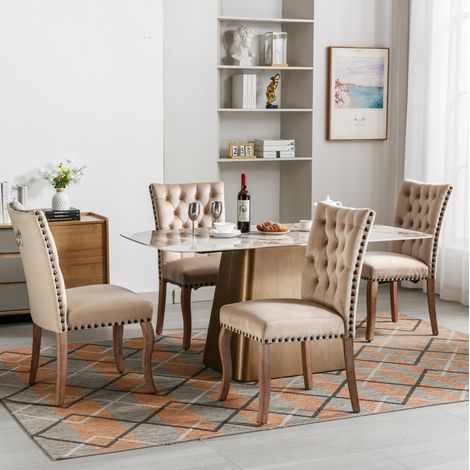 Sedia sala da pranzo velluto cammello chiaro massello OKMYHOME (1/5)