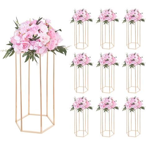 Support Fleur Mariage Colonne Lot de 10 Support Fleur Centre de Table Mariage 60 cm Présentoir Floral Hexagonal Cubique pour Fêtes, Anniversaires, Déco Intérieure, Panneau Transparent Acrylique (1/5)