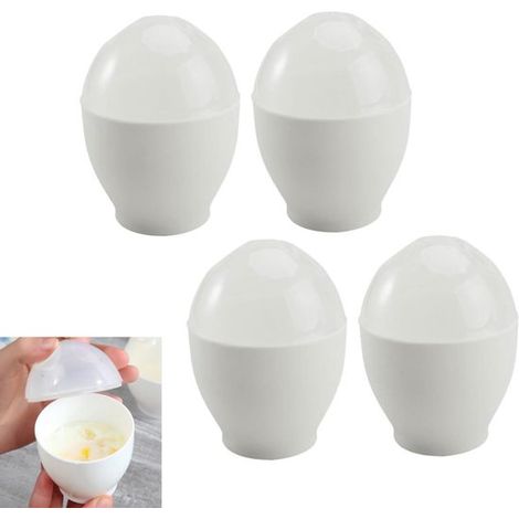 4 piezas, Cocedor de huevos, Para preparar huevos y huevos revueltos sin que se peguen, Vasos de vapor de plástico PP, 6,5 x 9,5 cm, Blanco (1/5)