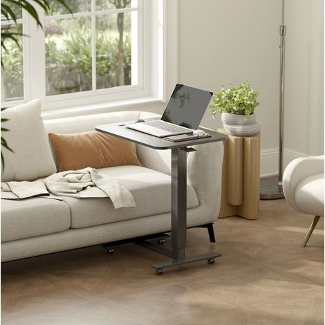 Scrivania regolabile 65x48x73-110 cm nera in legno e acciaio con ruote e base a C (1/5)