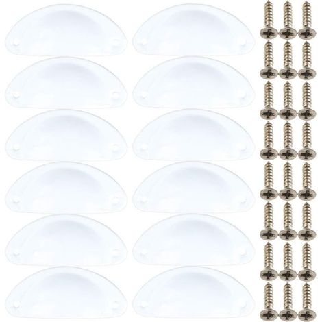 Lot de 12 poignées en forme de coquille en fer avec poignée en demi-cercle avec vis 14 x 3 cm, blanc (1/5)