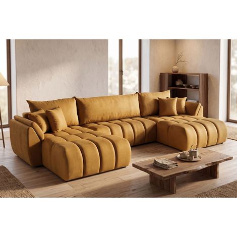 Wohnlandschaft mit Schlaffunktion COLLIN Sofa in Stoff Monolith Honiggelb (1/5)