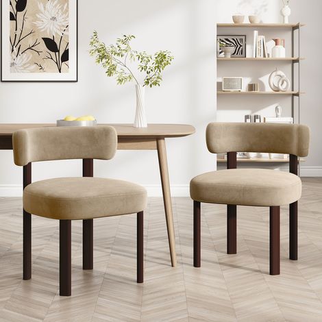 Smartue Set 2 sedie da pranzo in legno massello, design semplice e caldo - Khaki