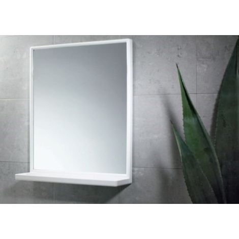 Specchio rettangolare cm 45x60 con mensola plastica bianco (1/2)
