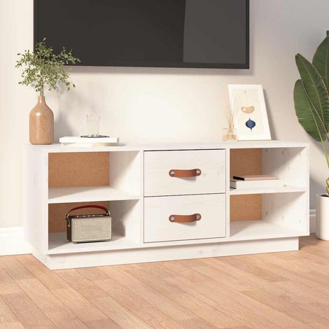 vidaXL Mueble de TV de madera maciza de pino blanco 100x34x40 cm (1/5)