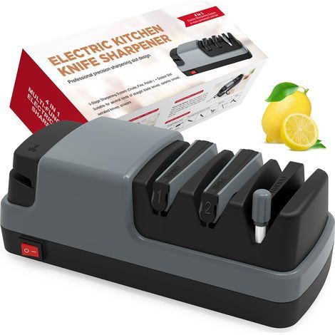 en 1 Aiguiseur couteaux électrique pour les couteaux à lame droite, les couteaux dentelés, les couteaux en céramique et les ciseaux, Gris (1/5)