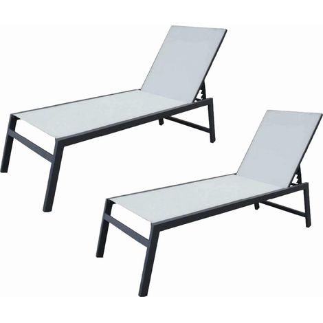 2er-Set Chillvert Pisa Garten-Liegestühle 203x64x43 cm aus Aluminium mit Kissen Inklusive Hellgrau und Anthrazit