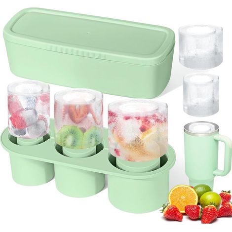 Eiswürfelform für Stanley-Gläser, Silikon-Eiswürfelform mit Deckel, passend für Gläser von 90–120 cl, ideal zum Kühlen von Whisky, Cocktails, Getränken und Kaffee. Leicht zu befüllen und (1/5)