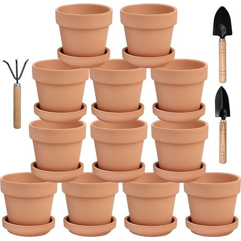 12 x 8 cm Mini Terracotta Pots with Saucer and Drainage Hole for Botanical Works Wedding Favors (1/5)