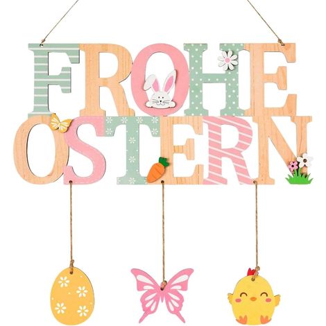 Easter decoration for front door, Happy Easter door sign, with Easter bunny, Easter eggs, Easter decoration, wooden hanging sign for front door (1/5)