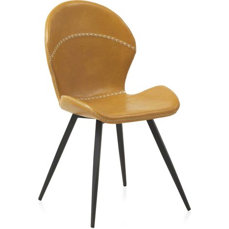 Chaise tapissée moutarde assise confortable pieds métal noir - moutarde effet cuir (1/5)