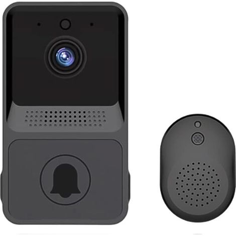 Sonnette avec caméra, sonnette vidéo avec stockage cloud, horloge sans fil, horloge WLAN, détection de personne avec IA, batteries rechargeables (noir)-AquaForge
