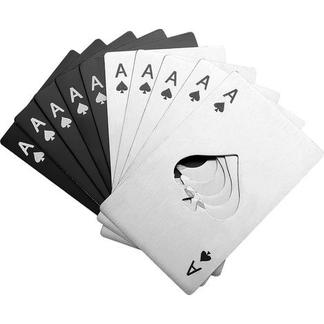 10 Stück Poker-Flaschenöffner in Edelstahl, Silber und Schwarz. (1/5)