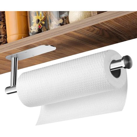 Porte-essuie-tout, sans perçage, porte-essuie-tout mural, porte-essuie-tout autocollant, convient pour la cuisine et la salle de bain, argent (1/5)