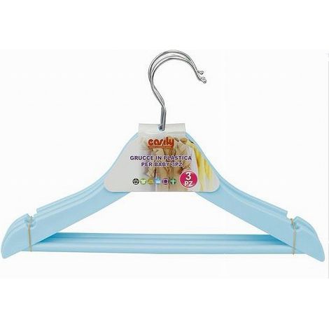 TRADE SHOP - Set 3 Pz Grucce Stampelle Appendiabiti Vestiti Pantaloni Bambini Azzurro 79311 - (1/2)