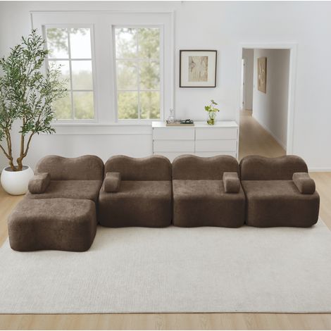 Modulares Ecksofa 4-Sitzer mit 1 Ottomane, ohne Gestell, brauner Samt HAVRYA (1/5)