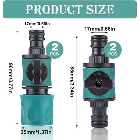 Set mit 4 Gartenschlauchverbindern mit Regulierventil – 16-mm-Schnellanschluss für Wasserschläuche – mit 2-Wege-Regulierventil für 1/2"-Wasserschläuche (1/4)