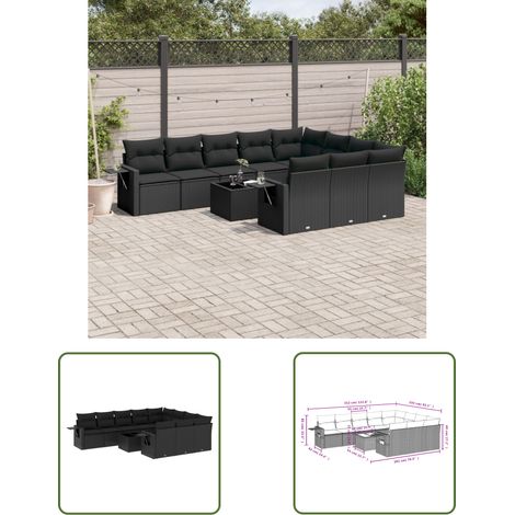 The Living Store 11-tlg. Garten-Sofagarnitur mit Kissen Schwarz Poly Rattan - Gartenmöbel - PE-Rattan Möbel - Outdoor Lounge Set - Sofasatz - Esszimmerset (1/3)