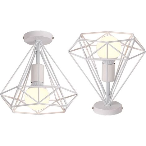 2PCS Lampe De Plafond Rétro Vintage En Forme De Diamant 25CM (Blanc) Plafonnier Industriel En Métal Et Fer E27 Pour Restaurant Et Café (1/5)
