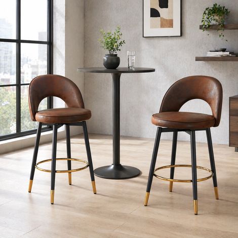 Tabouret de bar pivotant 360° lot de 2 en tissu technique marron et noir HAVRYA (1/5)