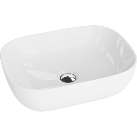 LAVITA Aufsatzwaschtisch Costa Aufsatzwaschbecken Rechteckig Waschbecken Ohne Überlauf und Hahnloch Aus hochwertigem Porzellan Waschtisch 46x32,5x13,5 cm Weiß Glanz (1/5)