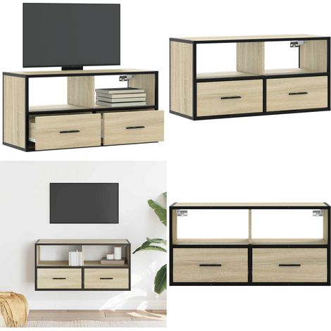 vidaXL TV-Schrank Sonoma-Eiche 80x31x39,5 cm Holzwerkstoff und Metall (1/5)