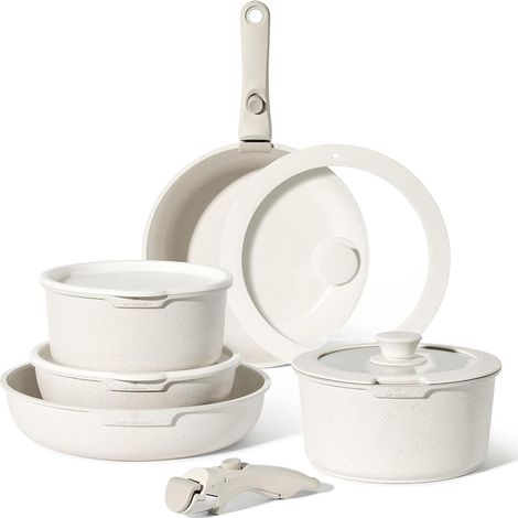 Ensemble de 11 pièces de batterie de cuisine en granit, poignées amovibles