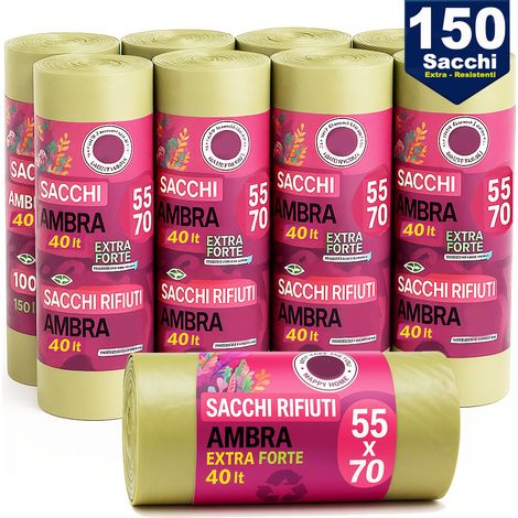 150 x Sacchetti per spazzatura Ambra Trasparenti Grandi e Resistenti 55 x 70 cm LDPE