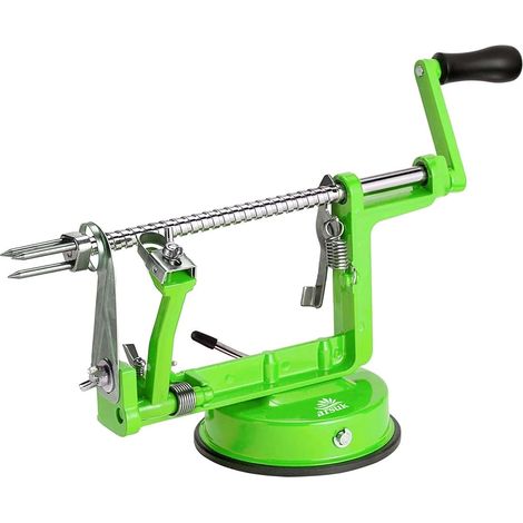 1 Éplucheur Pomme, Acier Inoxydable, 3 Fonctions Peler Trancher Évider, Base Ventouse, Cuisine Maison