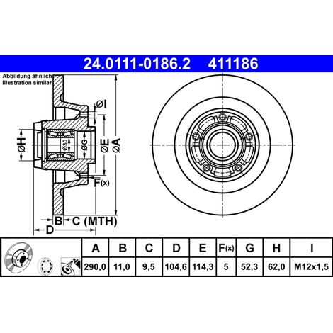 Lot de 2 Disques de frein ATE 24.0111-0186.2 RENAULT 40 20 232 73R 43 20 200 21R