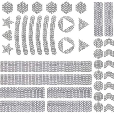 Autocollants de sécurité réfléchissants - Blanc - Différentes formes - PET+PVC - Rendent les poussettes, valises, poussettes, karts, casques, vélos, etc. clairement visibles - 10,521 cm (1/4)
