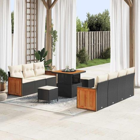 vidaXL Set Divano da Giardino con cuscino 10 pcs Nero e crema (1/5)