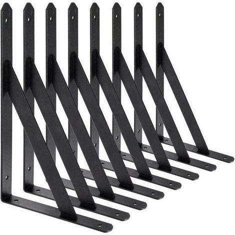 BR-Vie Equerre Etagere Murale, 8 Pcs Supports Triangulaires de 90 Degrs en Acier, querres tagres 200mm x 120mm, Support d\\'angle Brace (Noir) (1/5)
