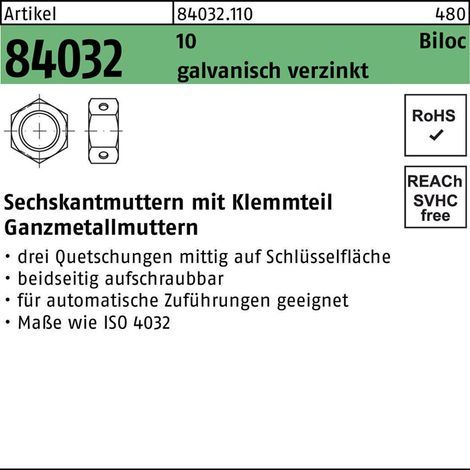 Selbstsichernde Sechskantmutter ART 84032 M 5 x 0,8 Stahl galvanisch verzinkt Biloc 1000 Stk (1/2)