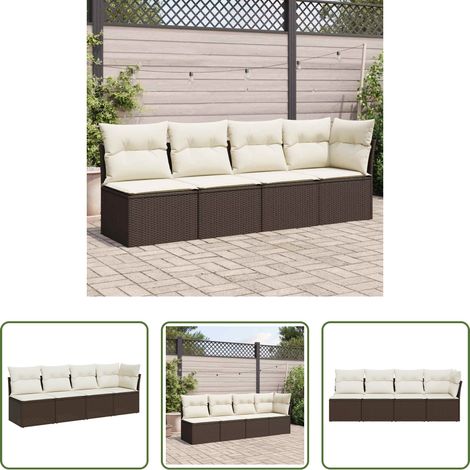 Canapé extérieur - Canapé de jardin avec coussins 4 places marron résine tressée (1/5)