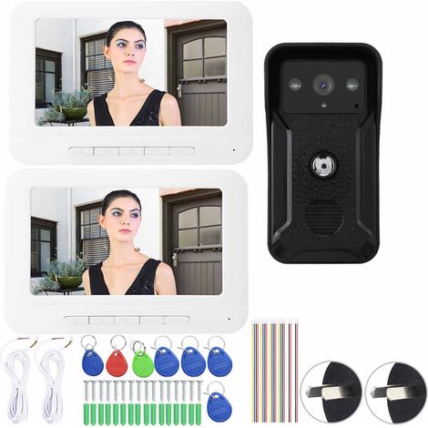 Kit Interphone Vidéo Portier 7 Pouces Écran LCD, Système d'Entrée Domestique 1V2 Étanche, Sonnette Vidéo Porte (AU 100-240V) (1/5)