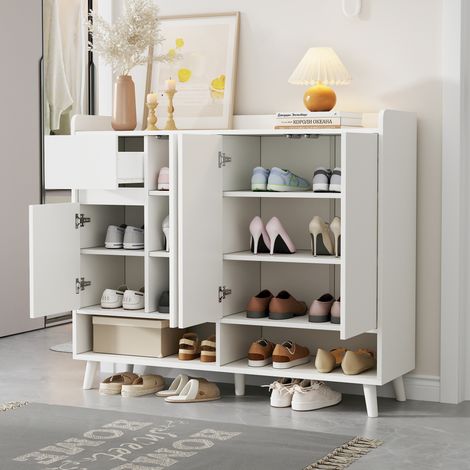 Meuble à chaussures moderne 120x35x99cm - 4 portes et 1 tiroir - Blanc