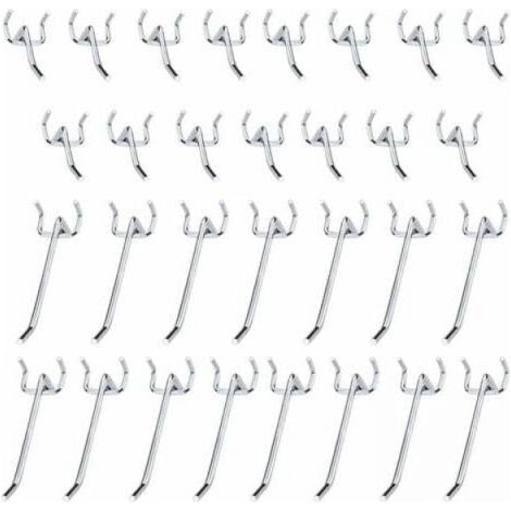 Metallene Lochwandhaken, Lochwandzubehör, Set mit 10 cm und 5 cm großen Einzelhaken für Garagen, Geräteschuppen und Werkstätten, 30 Stück