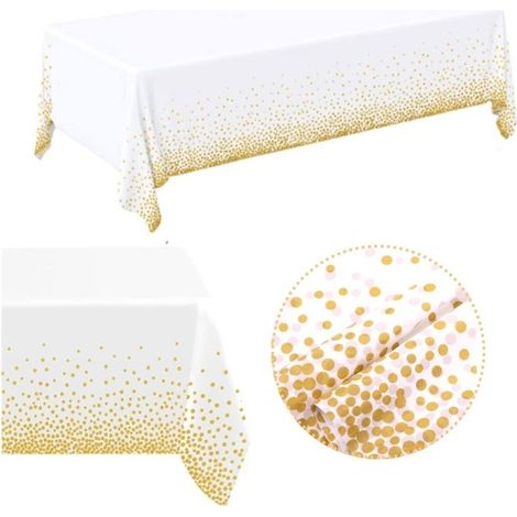 Einweg-Tischdecke für Geburtstage, 2 Stück - 273x138 cm, rechteckig, wasserdicht mit goldenen Punkten, ideal für Buffets und Feiern.