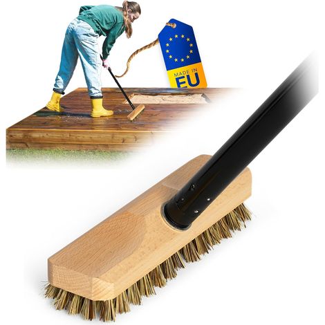 Brosse à récurer en bois avec poils, raclette avec filetage et manche à visser, brosse à récurer en quatre parties, brosse de sol Union, idéale pour