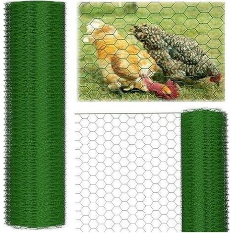 Sechseckiger Gitterzaun - DAYPLUS - 0,5 x 25 m - Grüner PVC-Beschichtung - Rostfreies verzinktes Material - Maschenweite 25 mm