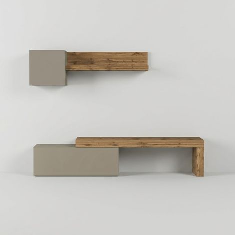 Mueble de salón moderno con módulos colgantes Chronos n.º 21 - Gris paloma