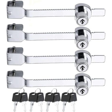 Set of 4 sliding saw locks including keys for vivariums, terrariums, display cases, glass display cases, glass doors, identical keys, silver