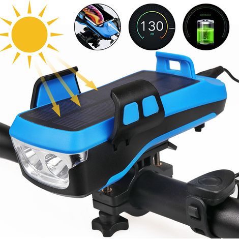 Paquet 4 en 1 : lampe solaire vélo multifonction, support téléphone, batterie externe 4000mAh, sonnette et feux LED vélo (1/3)