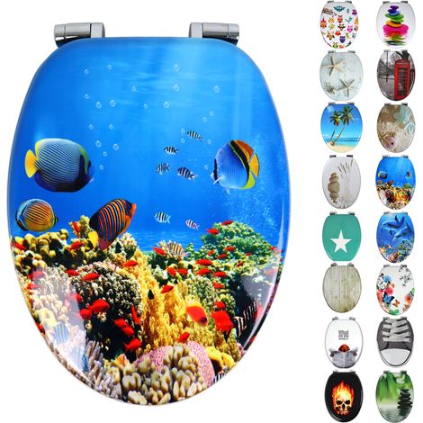 Sedile wc copri vater universale frizionato fantasia in mdf chiusura rallentata fantasia coral - confezione 1