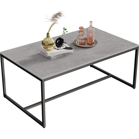 Couchtisch Modern Marmor rechteckig Wohnzimmertisch Kaffeetisch, Beistelltisch mit Metallgestell, Grau 100x60x42cm (1/5)